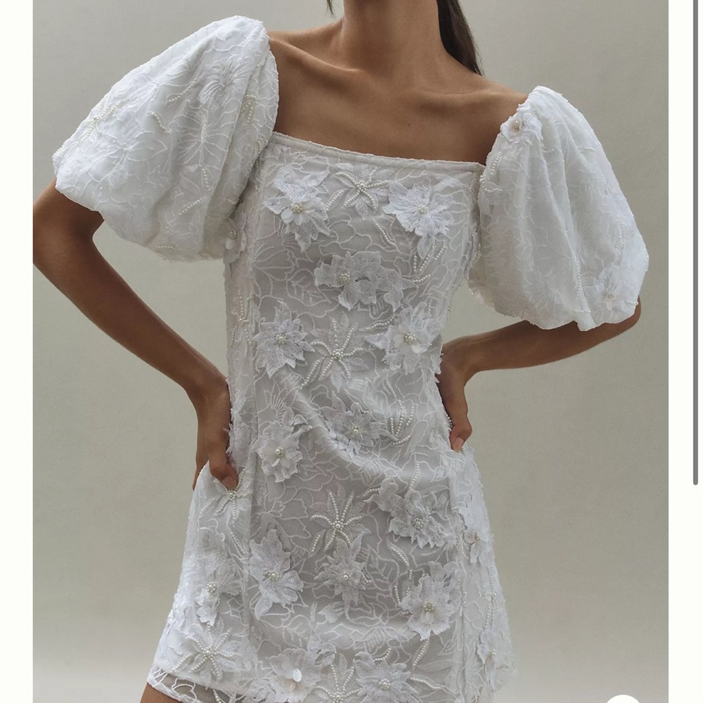 BHLDN White Lace Puff Sleeve Dress